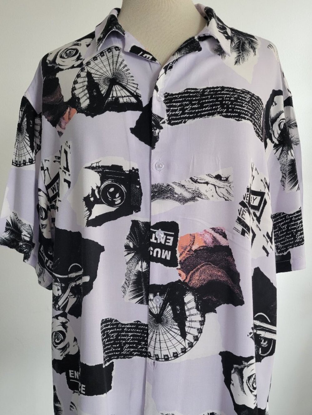 No Boundaries Men's (lightly faded purple) Graphic Print Button-Up Shirt